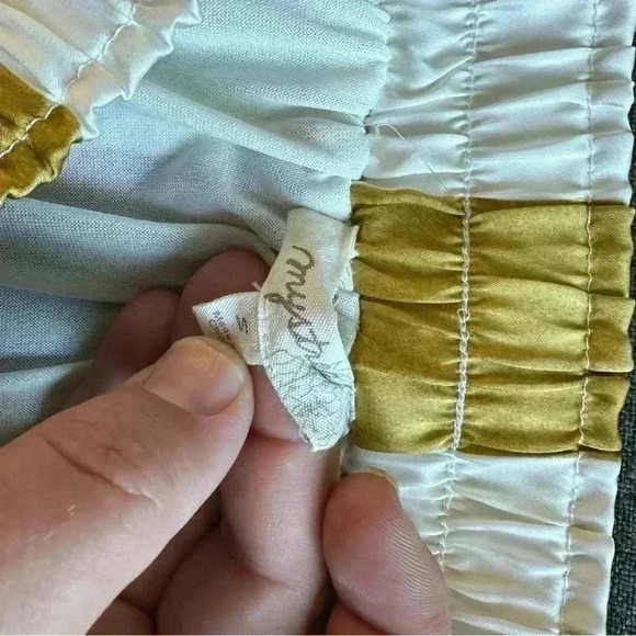 🎆Mystery Satin stripe skirt elastic waist small gold green orange cream midi - Picture 6 of 9